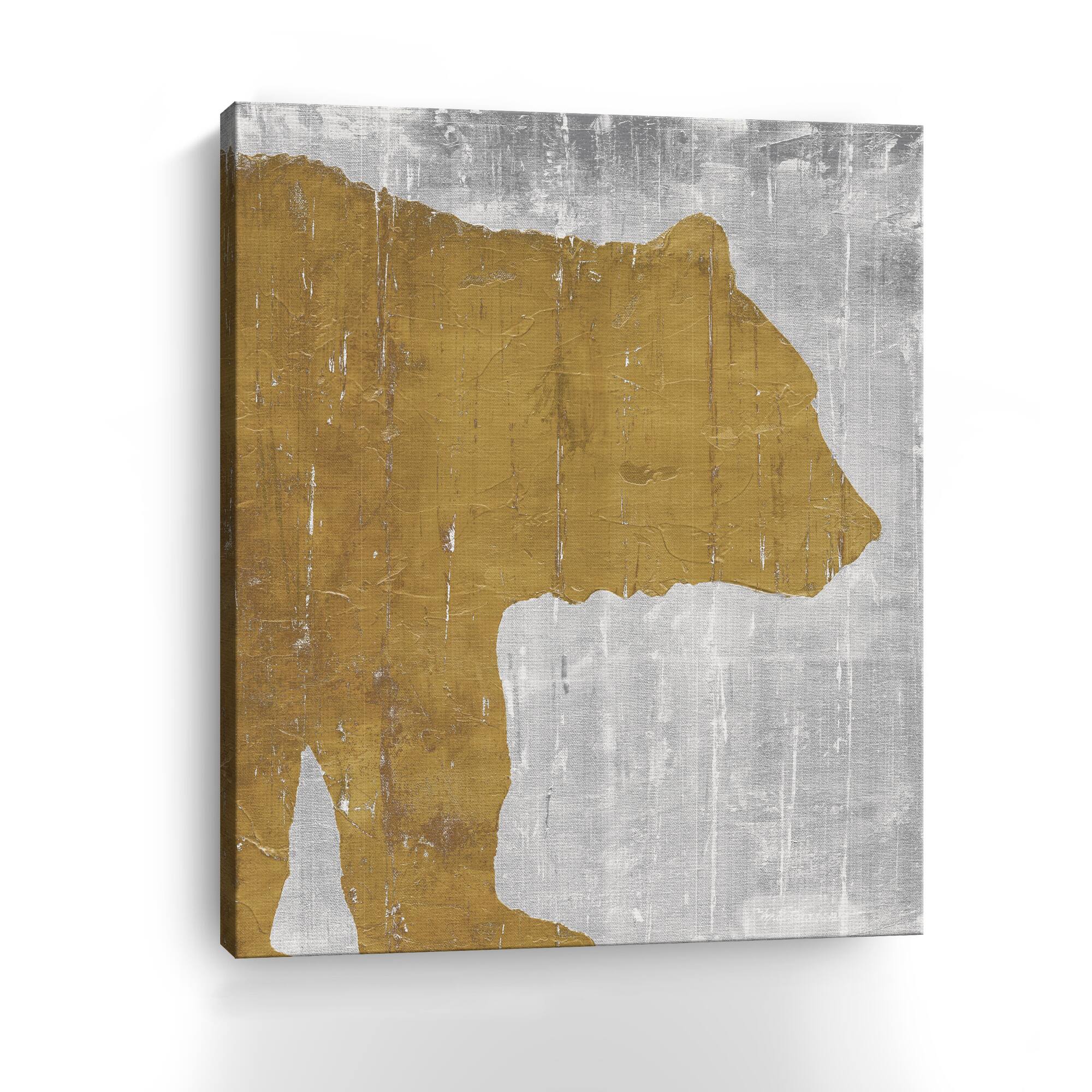 Rustic Lodge Animals Bear On Grey Canvas Giclee